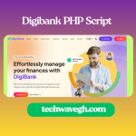 Digibank PHP Script homepage showing Fast, Secure and Hassle Free interface with Get Started button